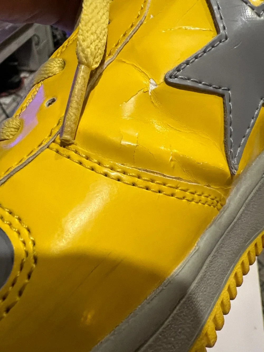 A Bathing Ape Bapesta FS 001 Low in a yellow and grey colorway size 12